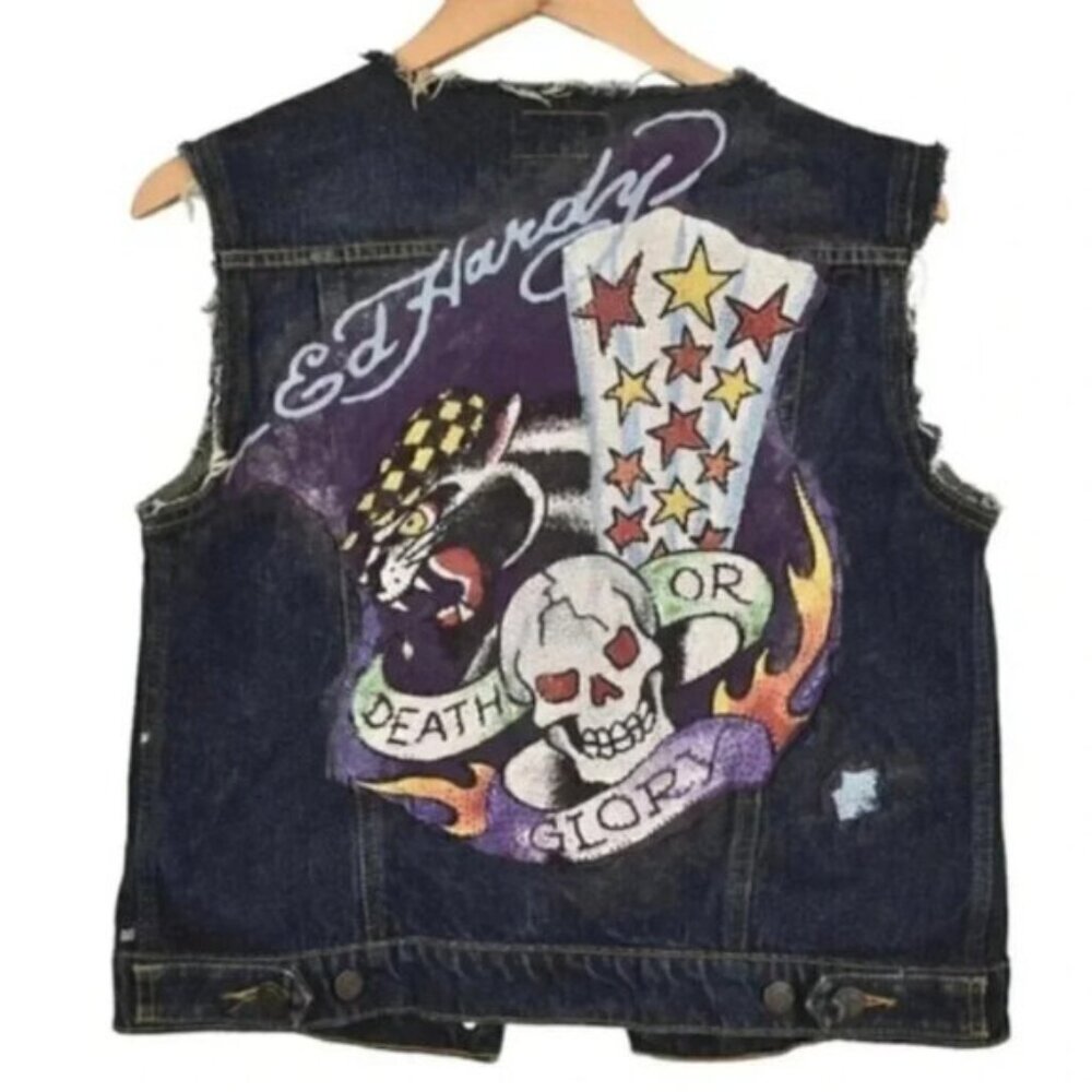 Polo Jeans Ralph Lauren Ed Hardy Denim Vest Rework Blue Jean Size Large